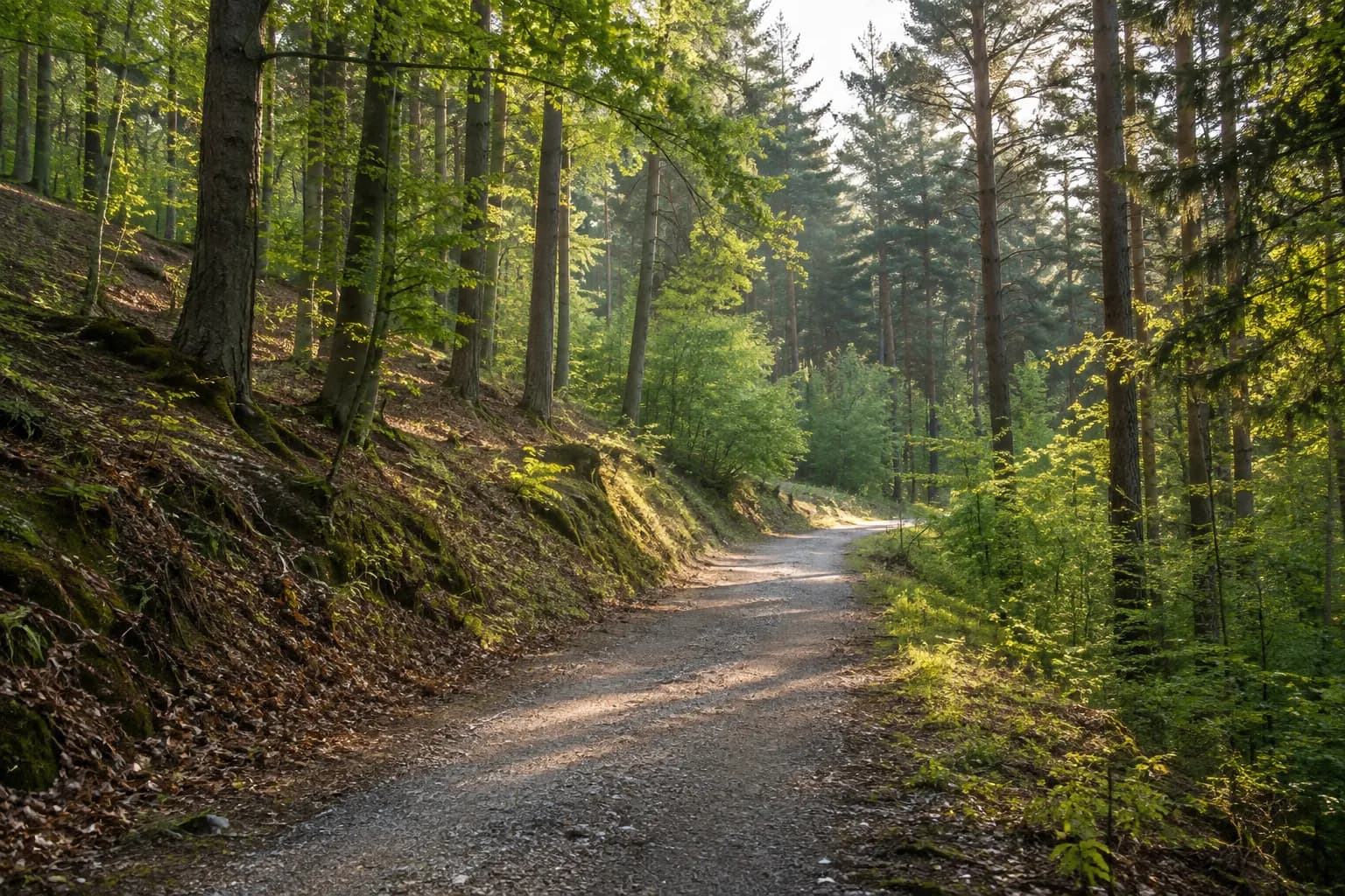 Spokojna leśna droga odpowiednia na rowerową wycieczkę