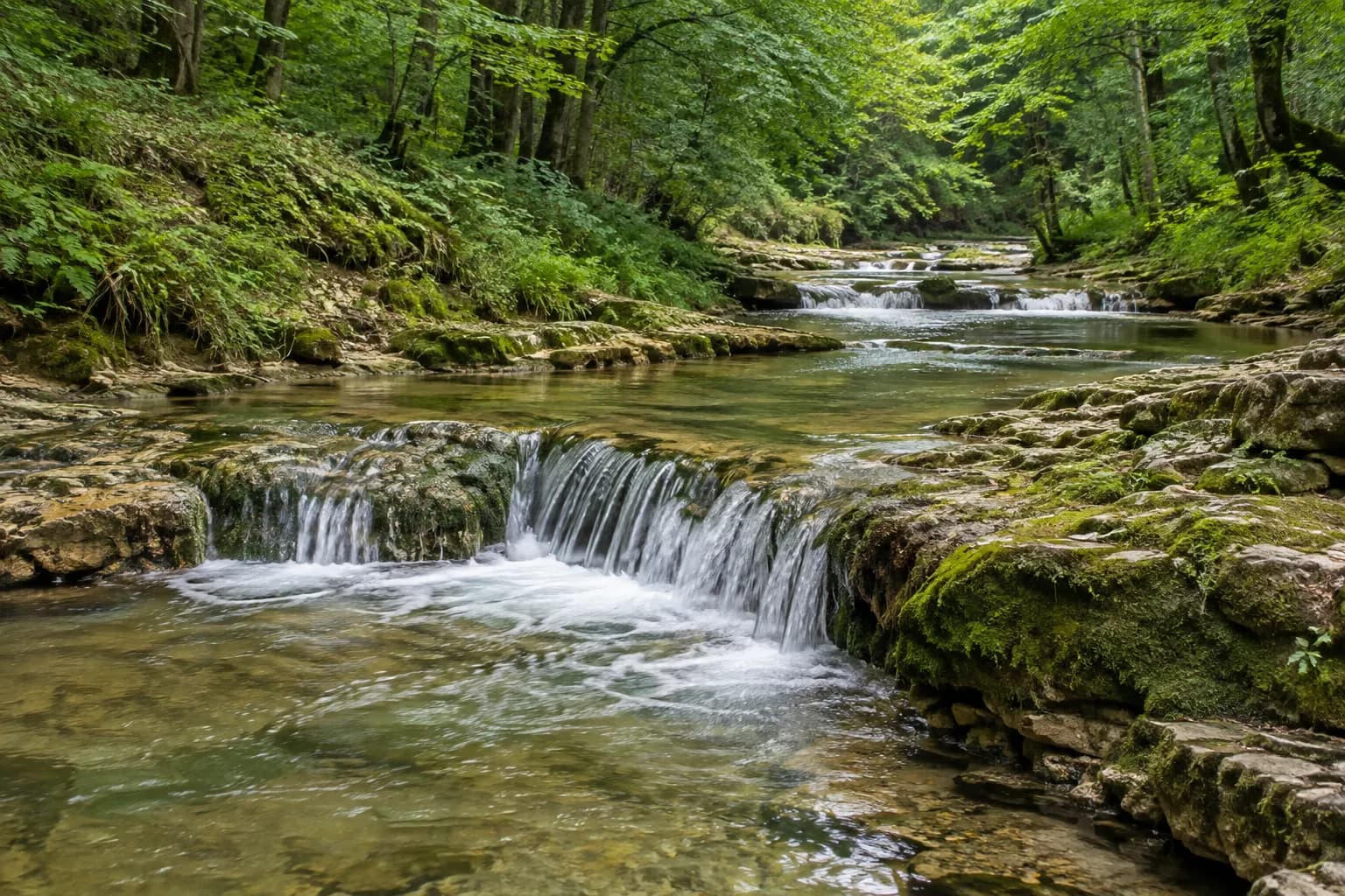 Leśny potok pośród zieleni Roztocza